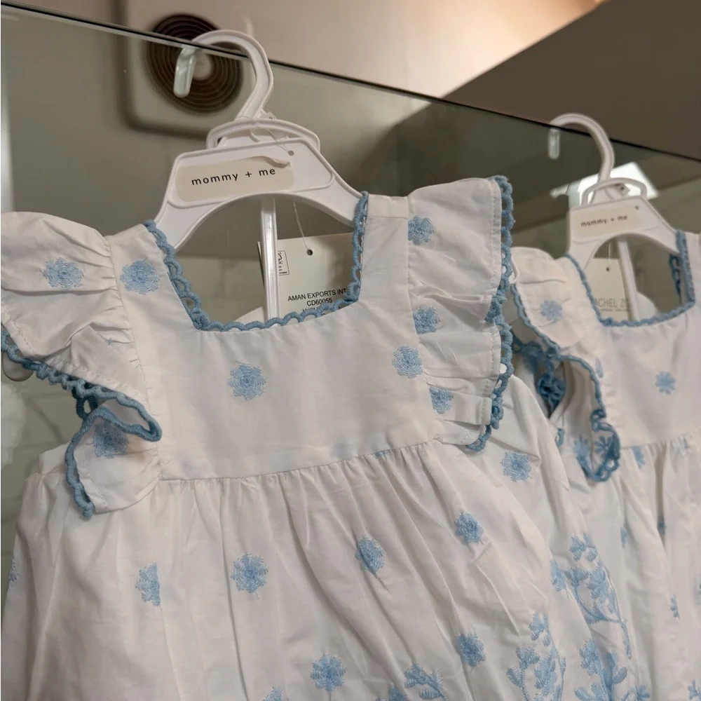 Mommy & me dresses with Light Blue Floral Embroidery